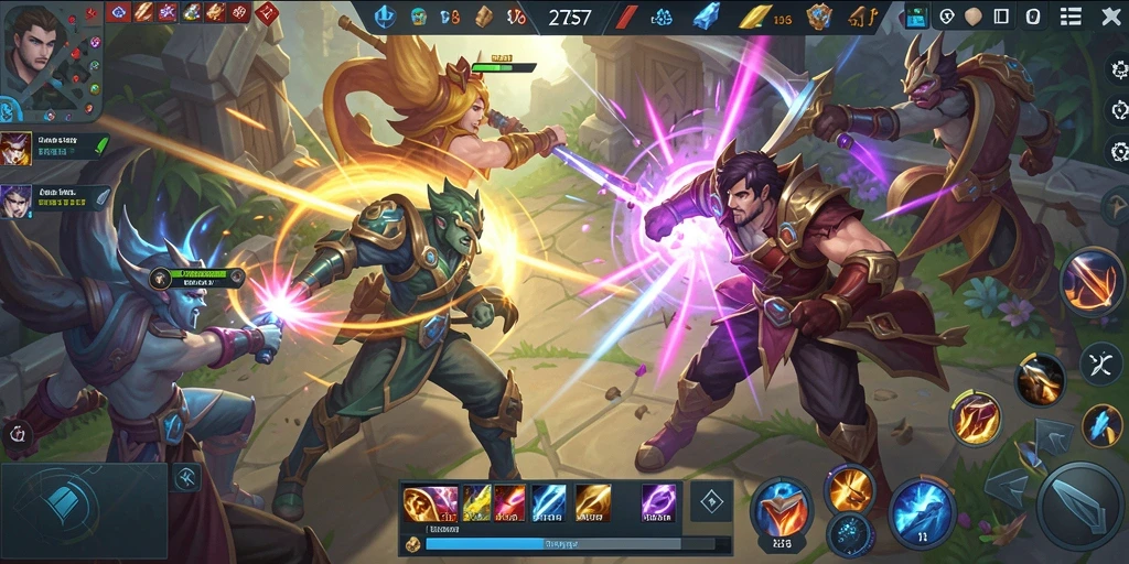 Tampilan seru dari gameplay <strong>2757</strong> di arena pertempuran MOBA.