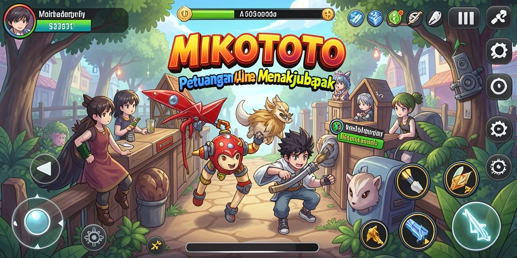 Screenshot menampilkan gameplay MIKOTOTO yang penuh aksi dan karakter anime yang menarik.