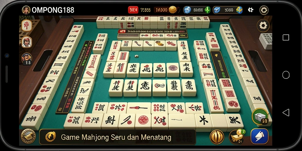 Screenshot OMPONG188 menunjukkan gameplay Mahjong yang mendebarkan dan penuh warna.