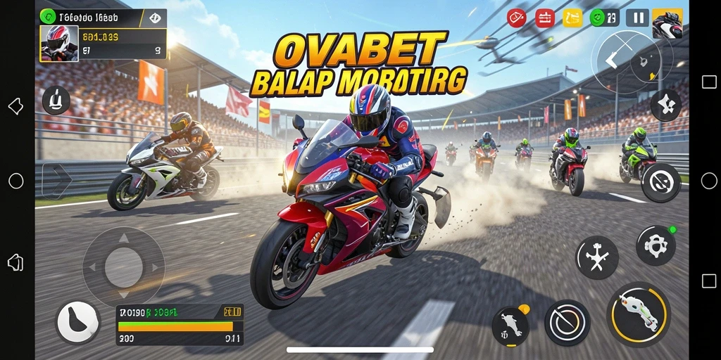 Gameplay seru di OVABET saat berlomba di lintasan balap.