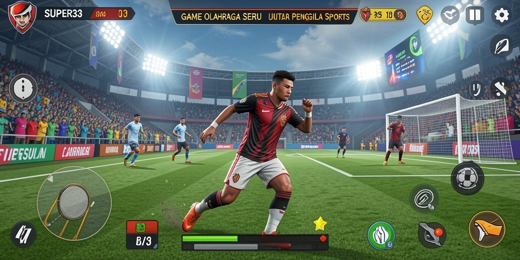 Gameplay SUPER33 menunjukkan aksi seru dalam pertandingan olahraga.
